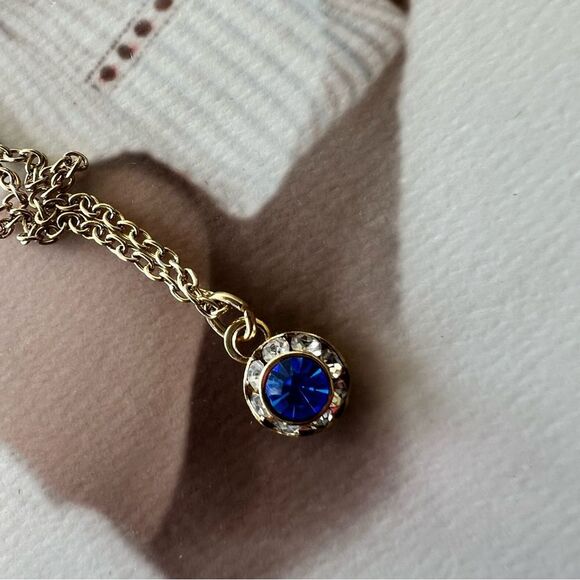 Vintage Child’s March Birthstone Aquamarine Blue & Clear Rinestone Necklace - Picture 5 of 7